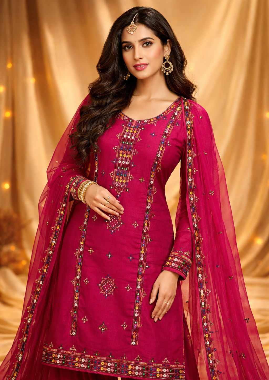 Balochi Gala Bail Daman Soft Cotton Thick Thread Embroidered 3-Piece Unstitched Suit