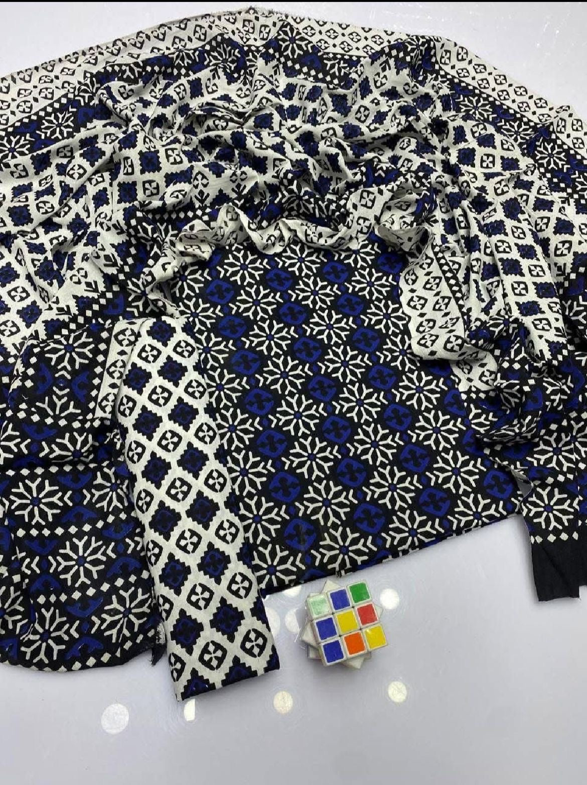 Hand Block Print Ajrak Cotton Unstitched 3-Piece Suit | All-Season Wear