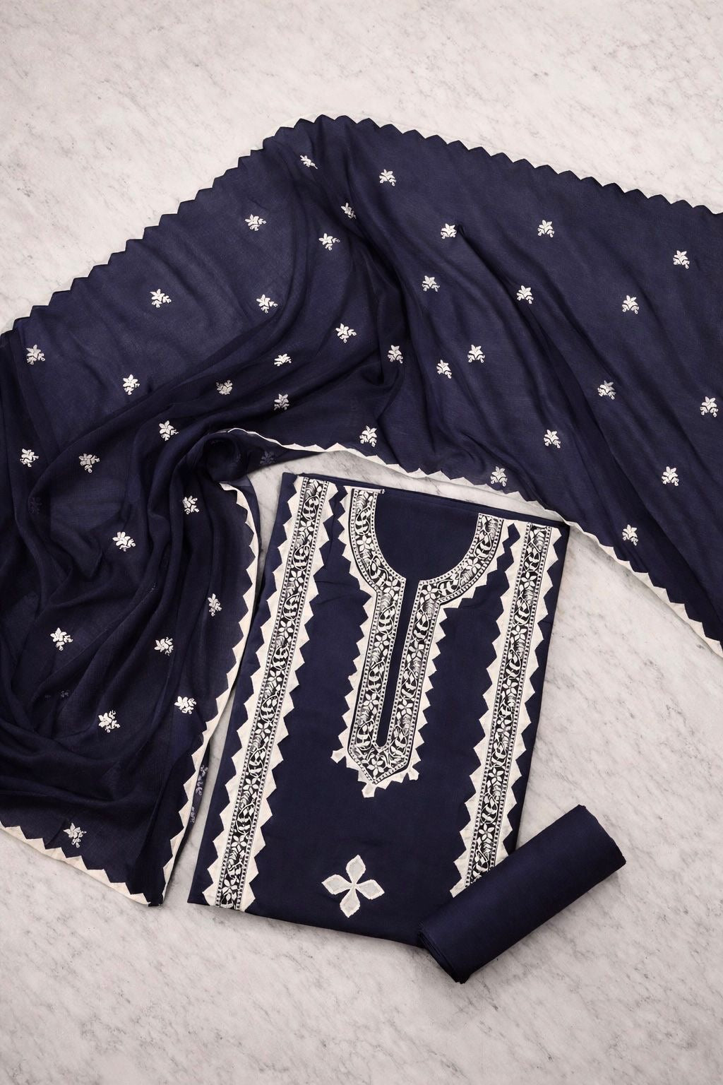 Handmade Applique & Machine Embroidered Lawn Suit with Chiffon Dupatta – 3 Piece Unstitched