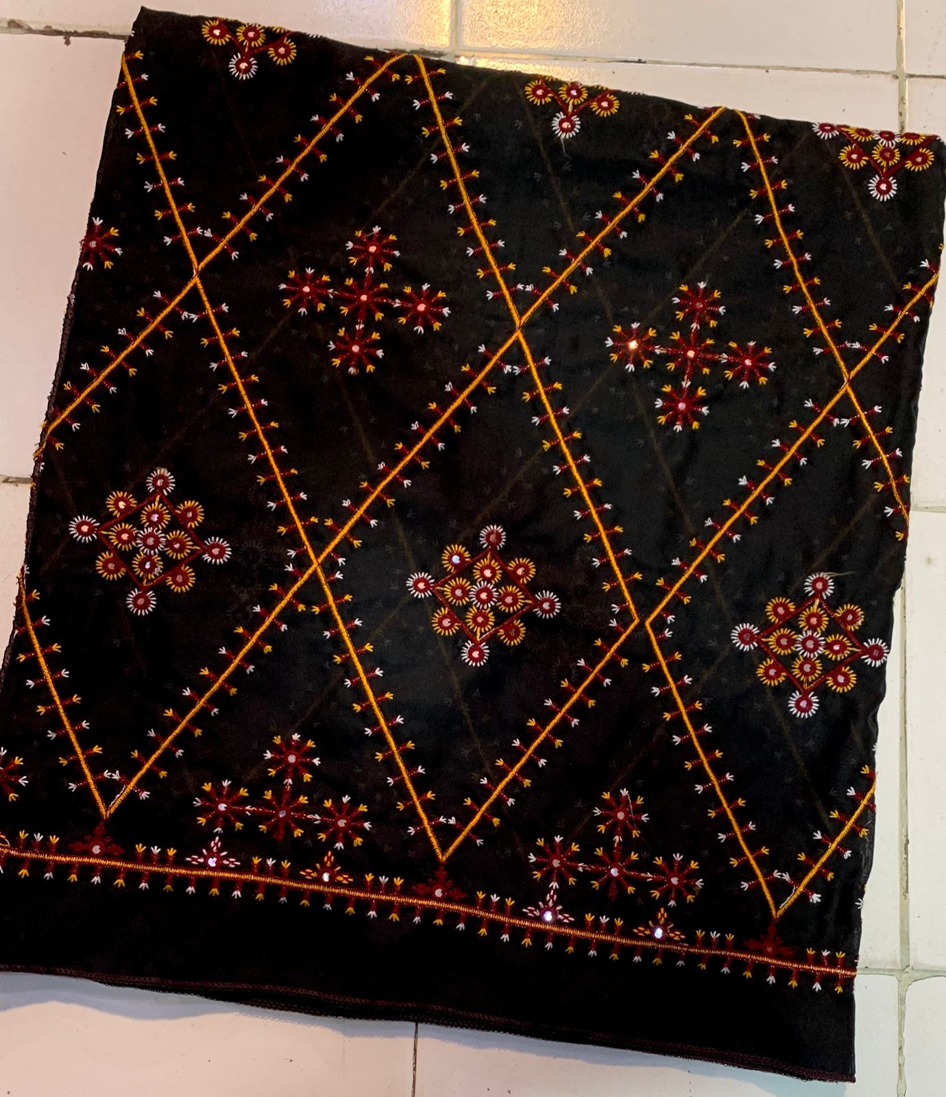 Machine Thick Thread Embroidered Chadar – Full Jaal Sitara Work