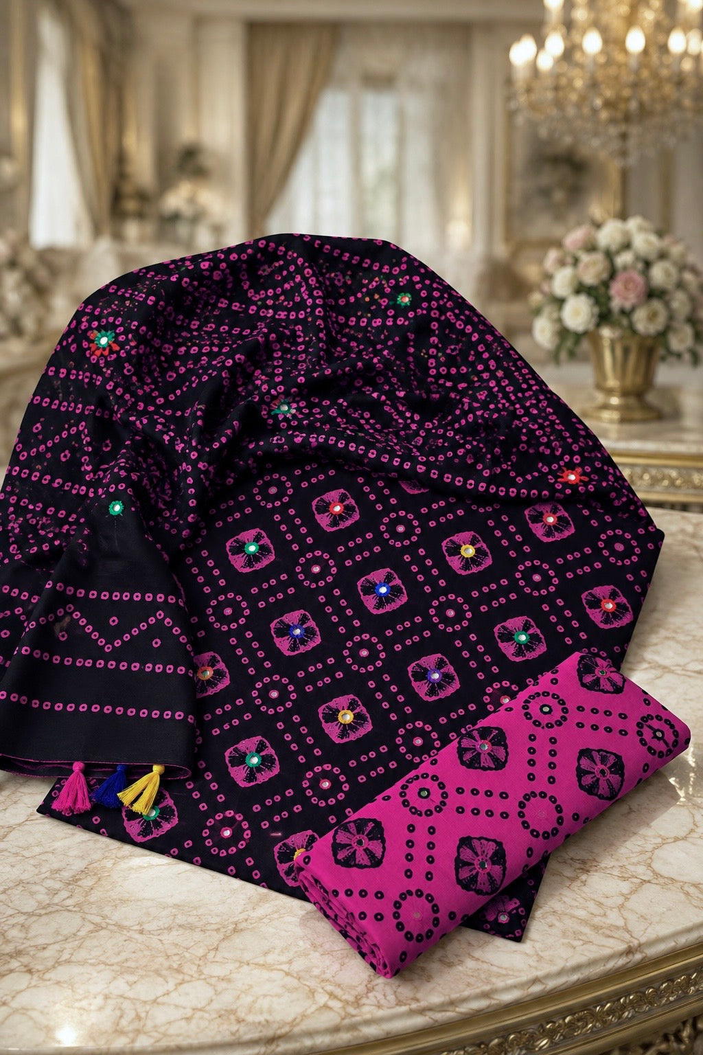 Chunri Print Multi Sitara Block Print Cotton - 3PC Unstitched Traditional Dress 👗