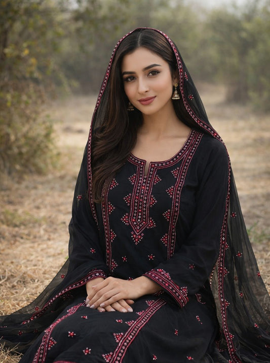 Balochi Gala Panel with Handmade Mirror Work 3pc Dress