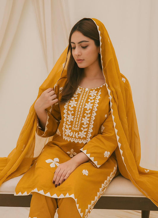 Applic Handmade With Computer Embroidery 3pc Dress 👗