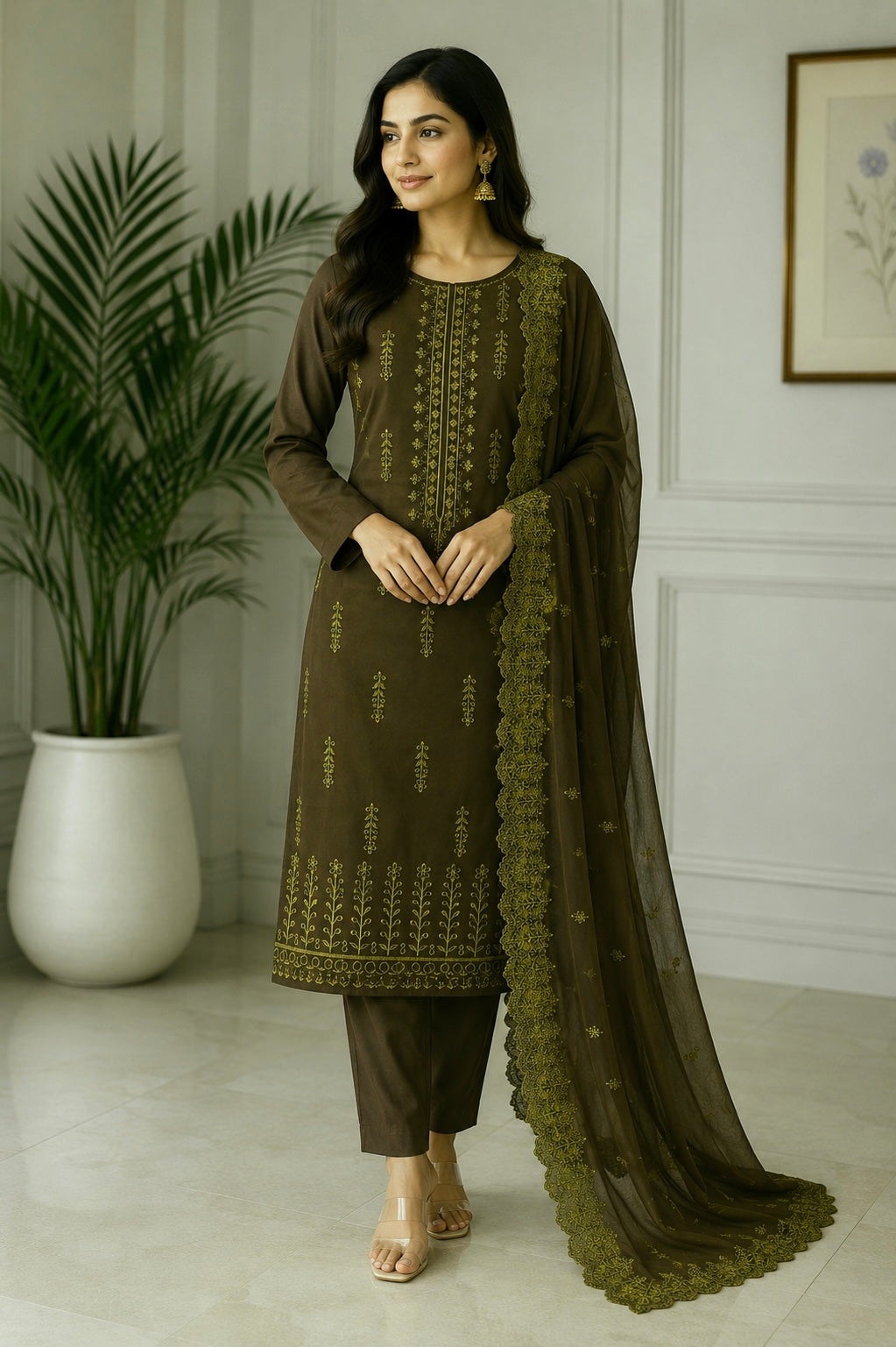 Shiffile Bouring Chikankari Embroidered Lawn Cotton with Chiffon Cutwork Border Dupatta - 3PC Unstitch Dress 👗