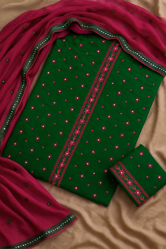 3 Piece Soft Cotton Dress with Chiffon Dupatta & 9mm Star Work Embroidery – Festive Wear hun