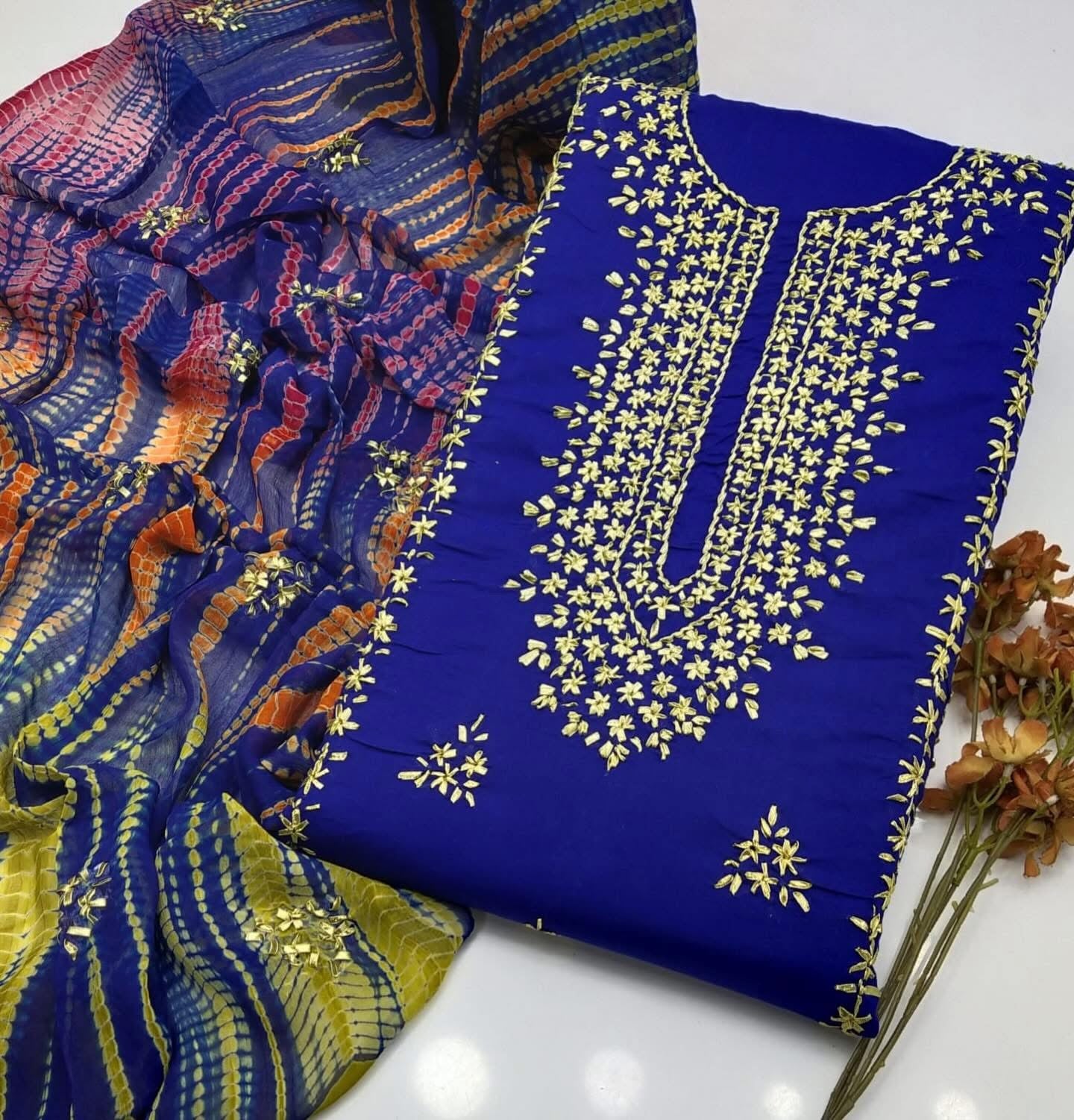 Gotta Work Handmade Lawn Stuff with Chiffon Tie-Dye Dupatta 3PC Unsticthed Dress