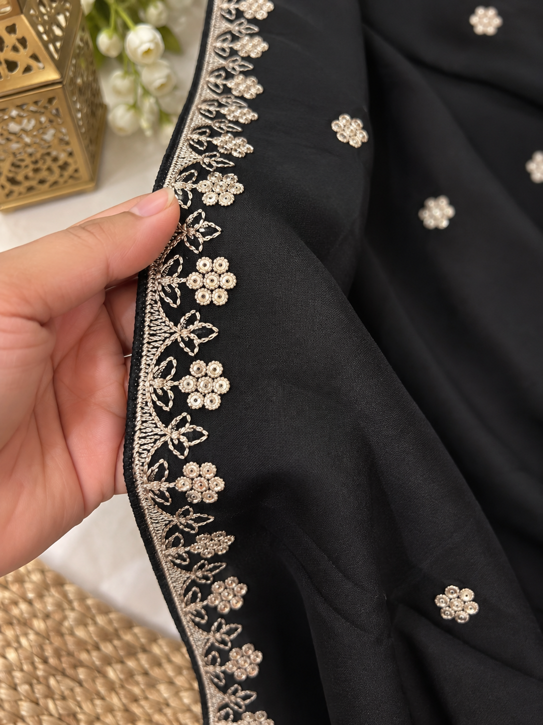 Premium Linen Fabric Sequence Sitara Embroidered Ladies Chadar