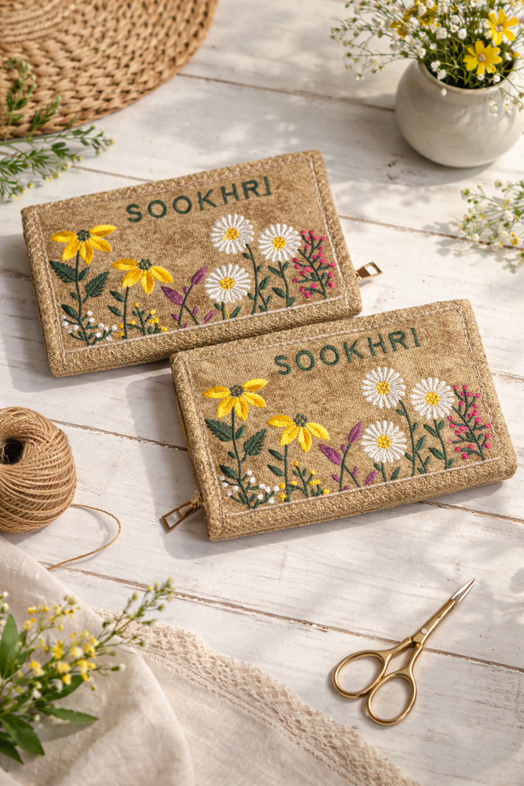 SOOKHRI Embroidered Velvet Clutch – Floral Zipper Wallet (Pair of 2)