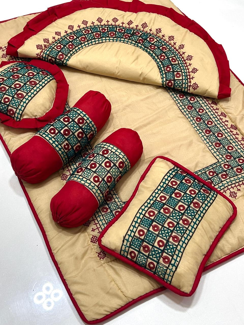 6-Piece Embrodiered Baby Bedding Set with Mattress, Quilt, Pillows & Bolsters