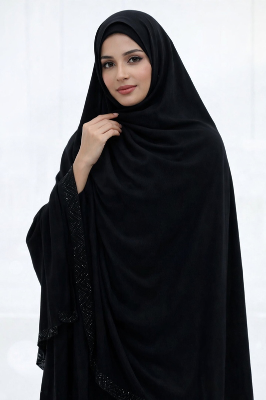 Korean Georgette Black Chadar with Stone Work Border