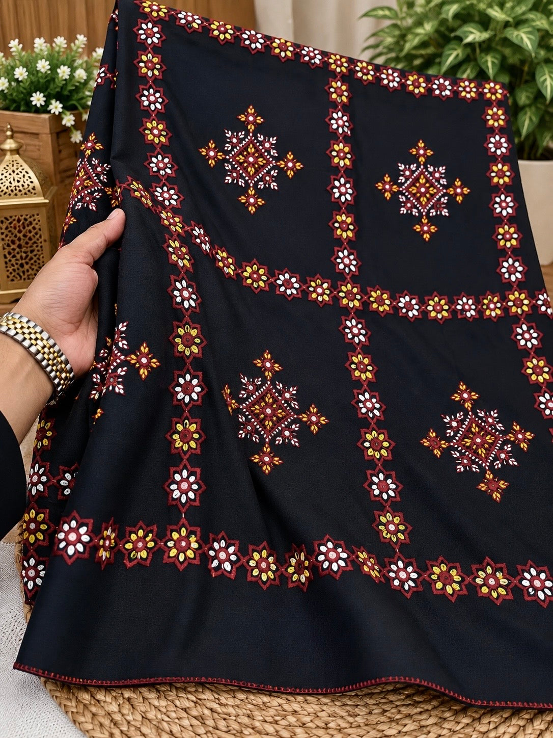 Thick Thread Check Style Full Jaal Sitara Embroidered Balochi Chader | Swiss Lawn
