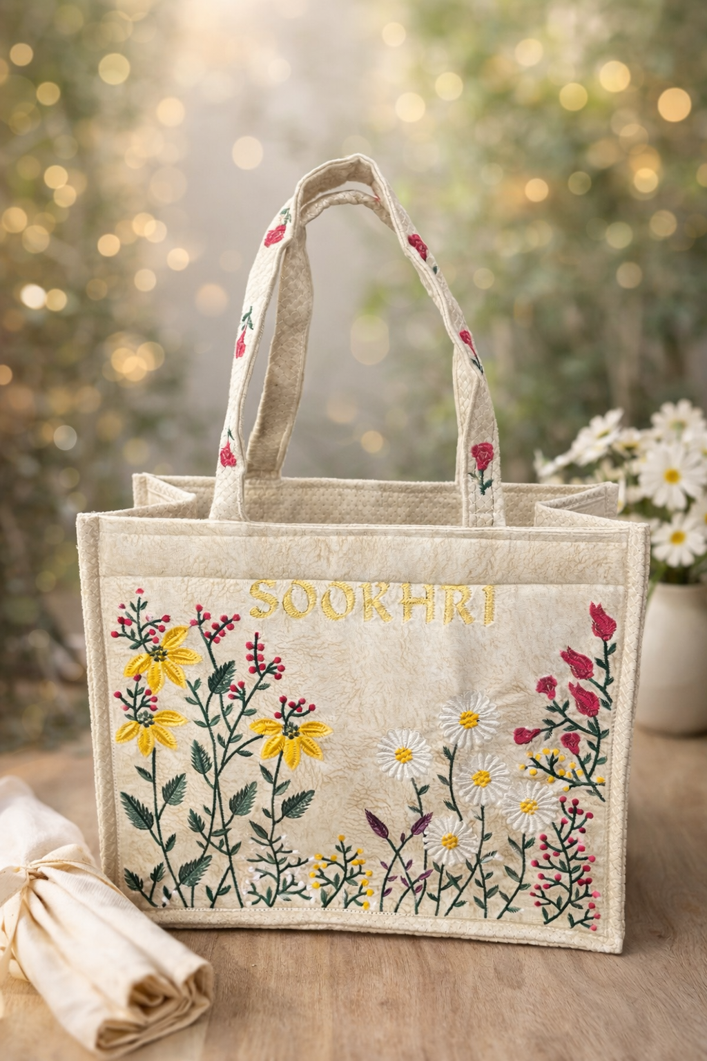 Sookhri Floral Embroidered Black Handbag – Soft Velvet Fabric