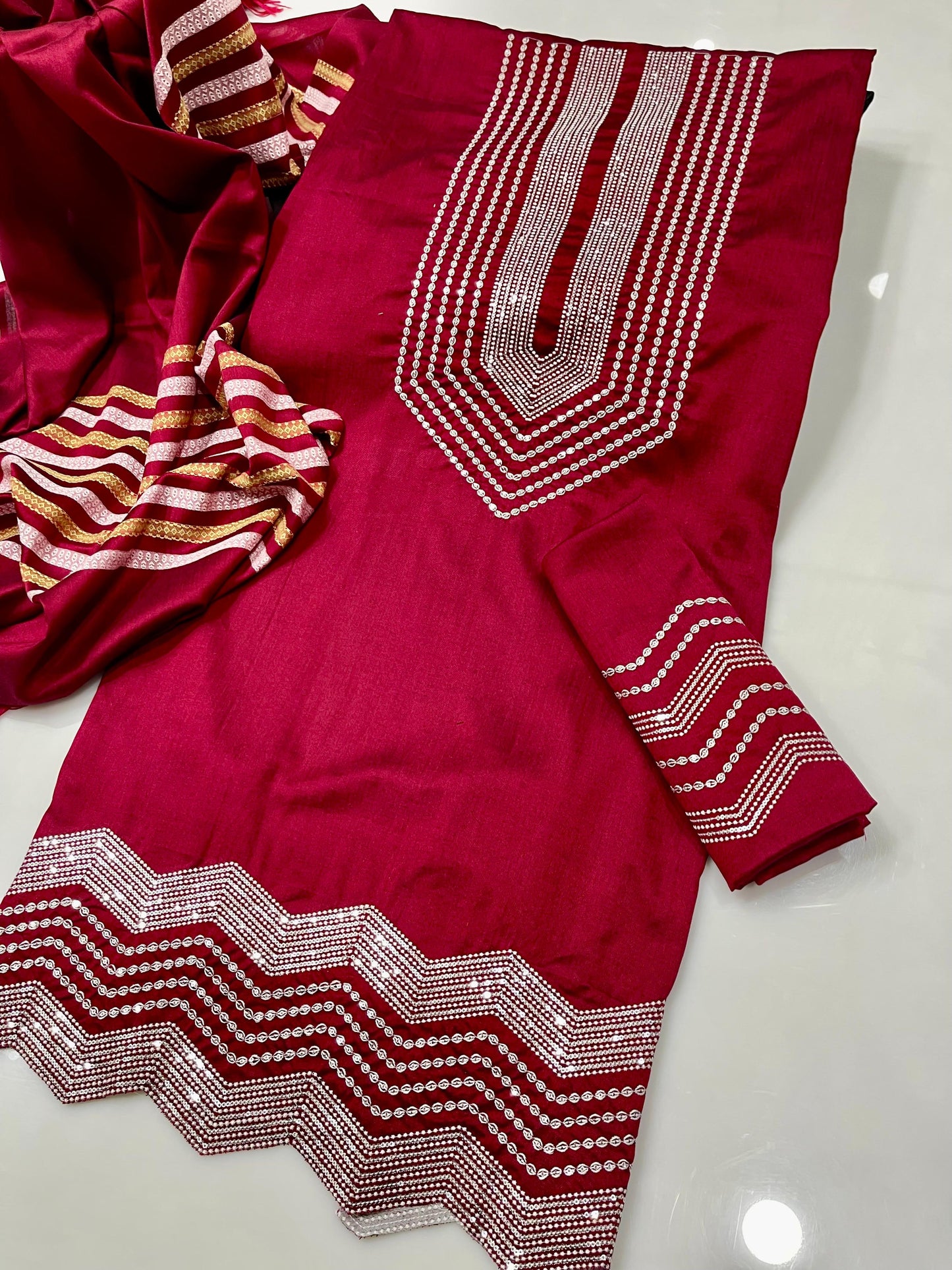 Winter Staple Susi 3-Piece Suit | Sequins Mukesh Work | Premium Thari Jacquard Shawl