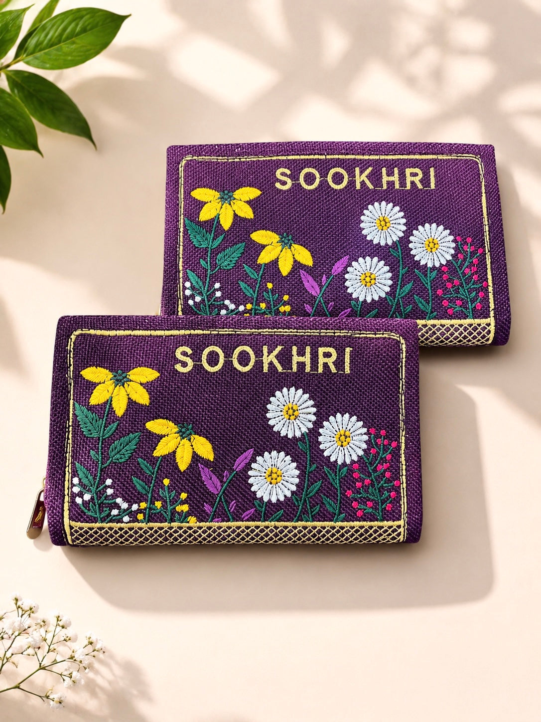 Traditional Jute Fabric Embroidered Clutches (Pack of 2)