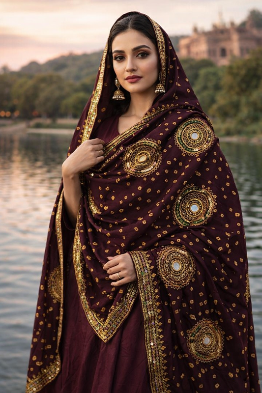 Gotta Mirror Bunches Work Handmade Cotton Chunri Chadar