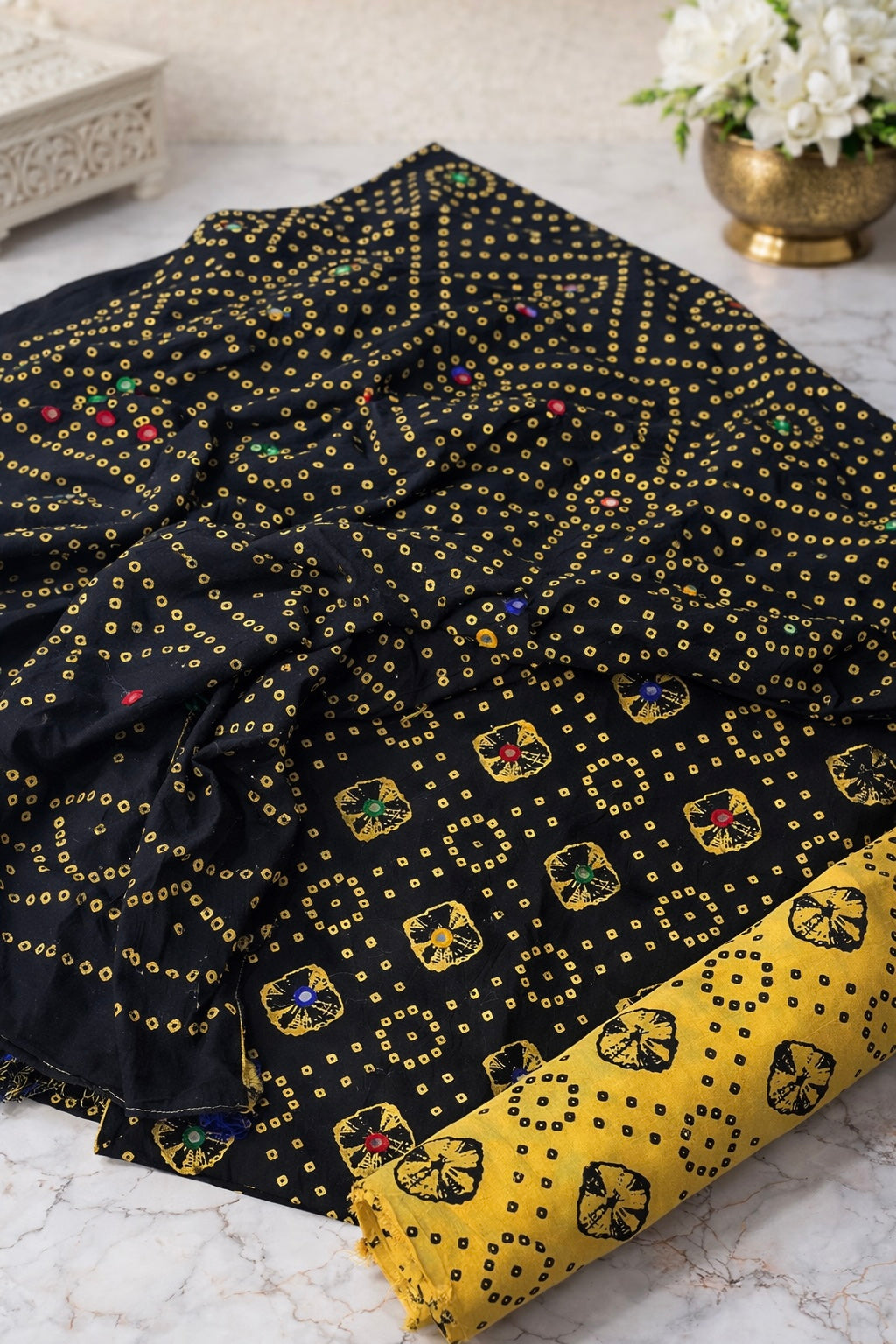 Chunri Block Print Cotton 3-Piece Suit Multi-Sitara Foil Work - 3PC Unstitch Dress