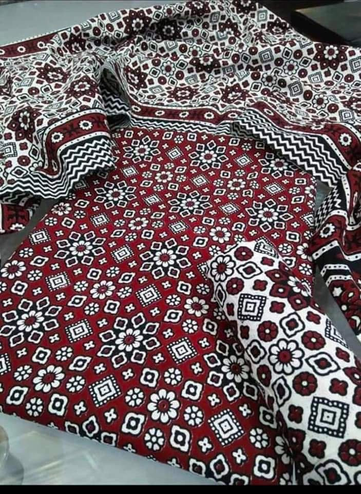 Ajrak Block Print 3 Piece Dress – Soft Winter Cotton Fabric