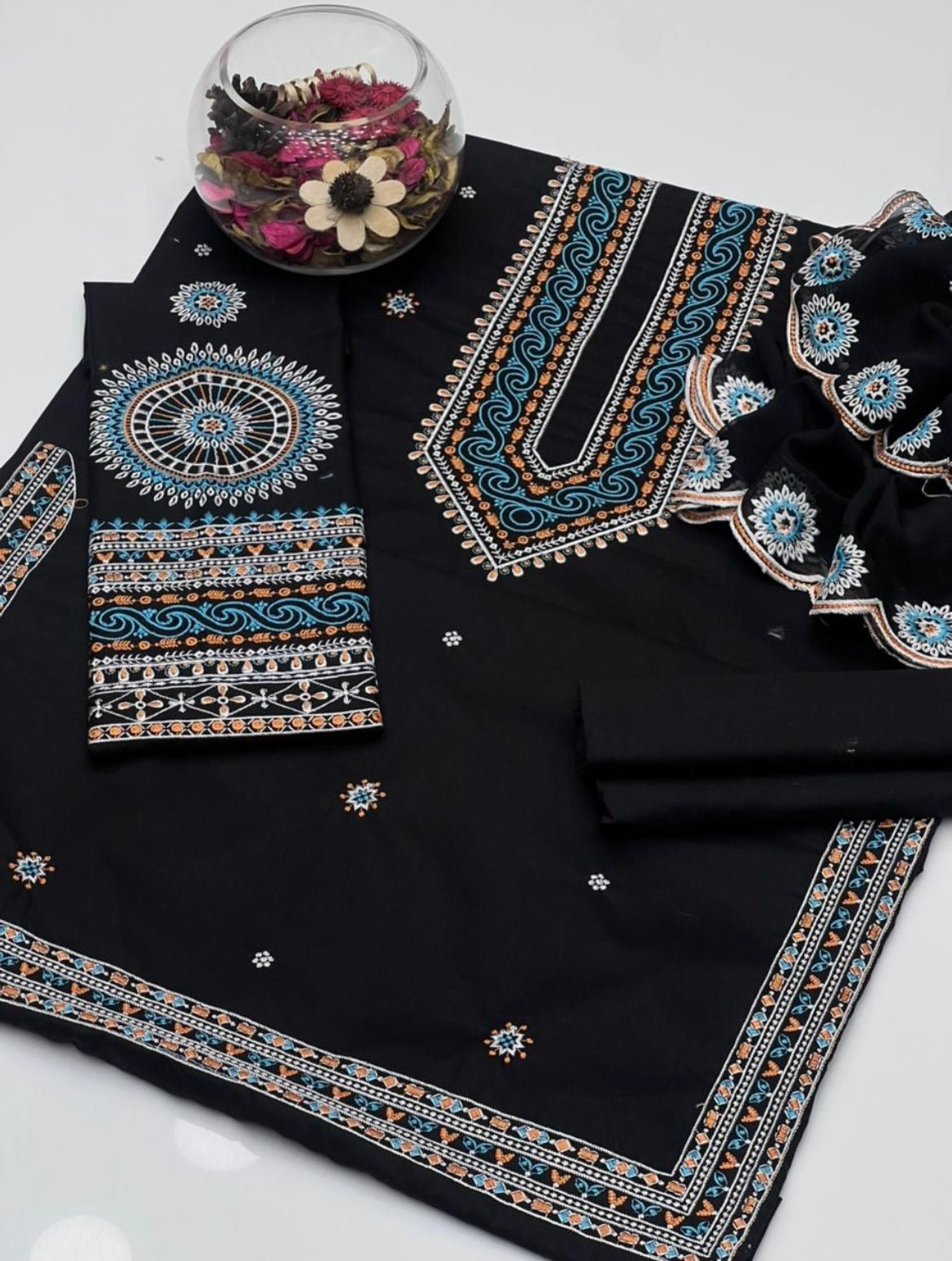 Luxury Lawn Cotton Embroidered 3 Piece Unstitched Suit with Cutwork Chiffon Dupatta