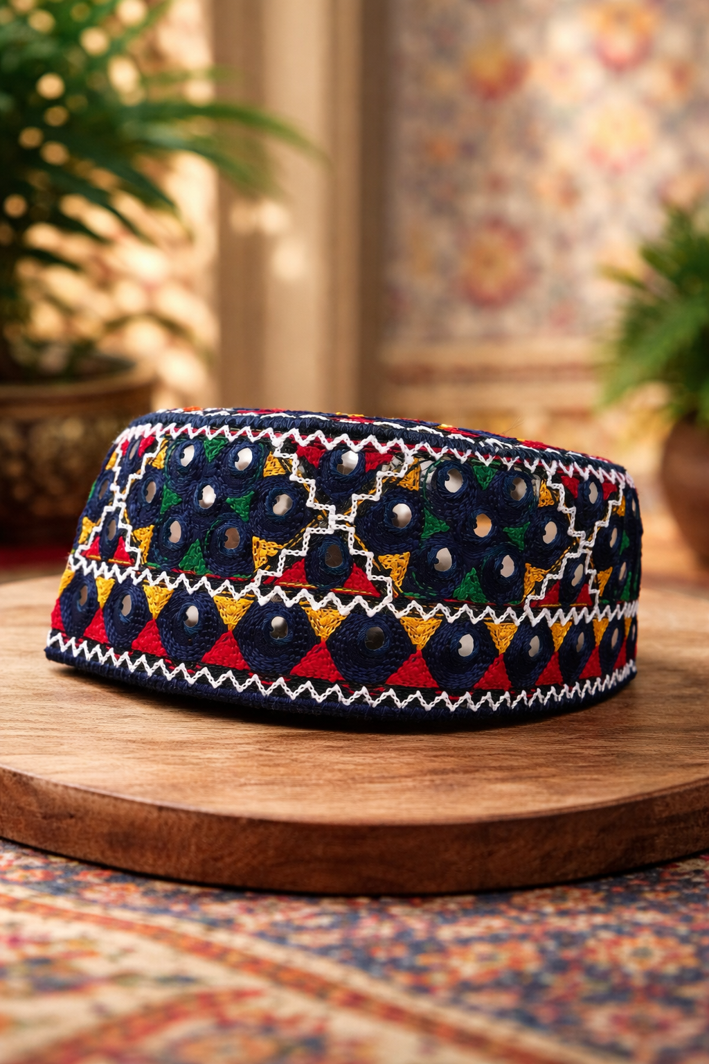 Traditional Sindhi Ladies Cap – Sitara Embroidered Work | Round Shape
