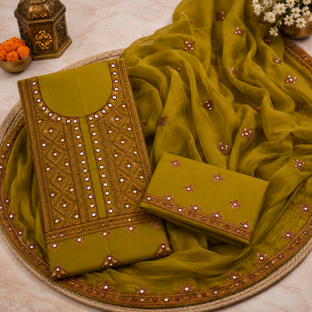 Balochi Style Thick Thread 9MM Sitara Embroidered Lawn Cotton with Chiffon Dupatta - 3PC Unstitch Dress 👗
