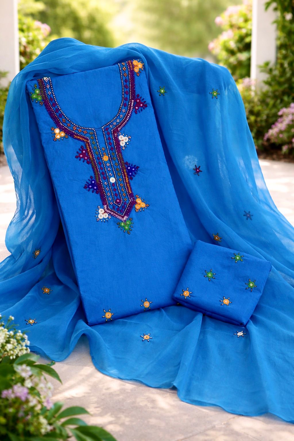 Balochi Gala Handwork 3-Piece Suit | Original Mirror Work | Soft Cotton & Chiffon Dupatta
