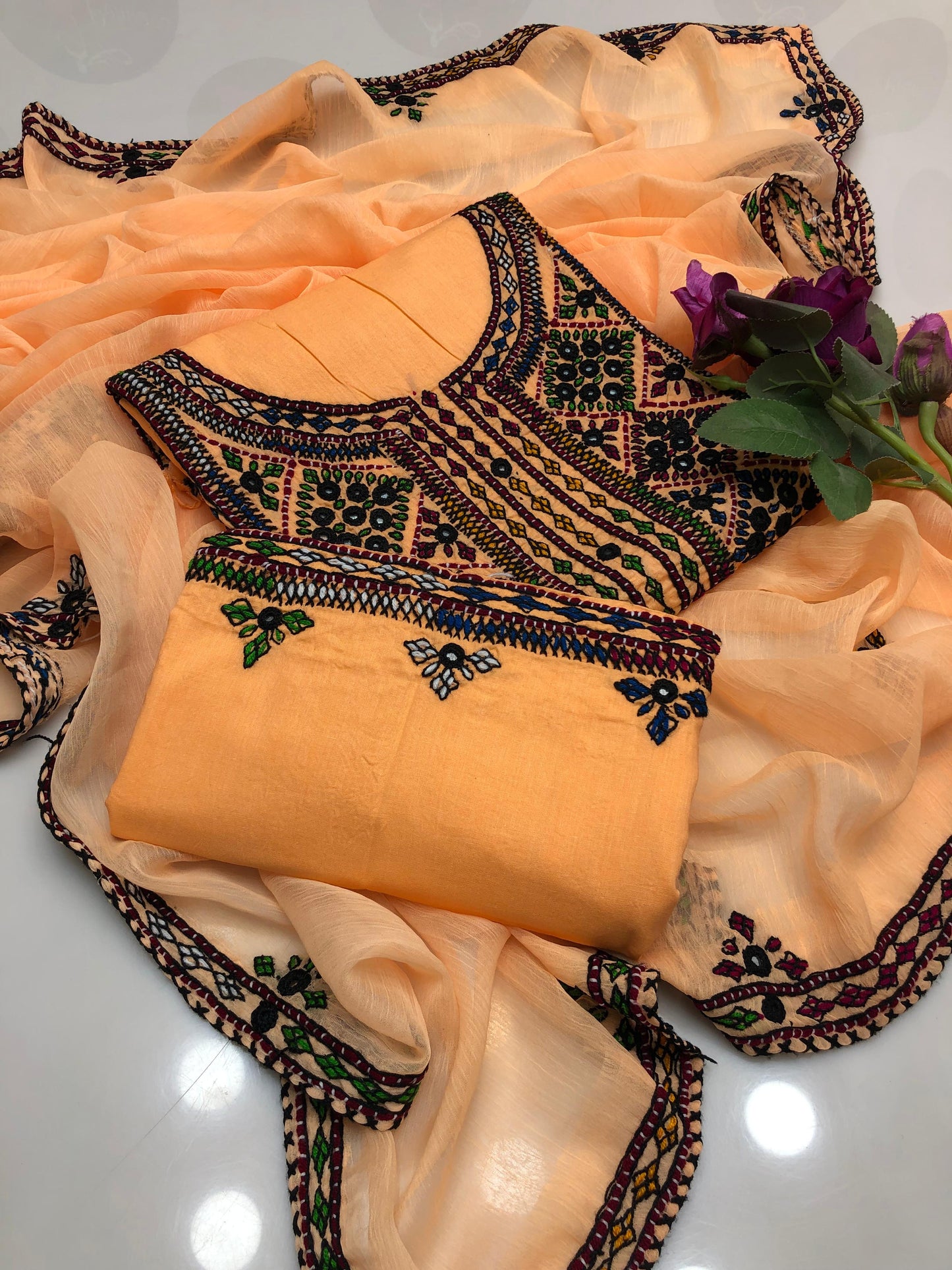 Balochi Handcrafted 3-Piece Suit with Original Mirror Work – Soft Cotton & Chiffon Dupatta