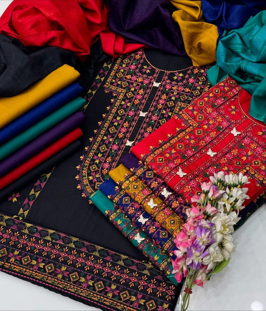 Balochi Multi Embroidered Dhanak Winter Dress – 3 Piece Suit