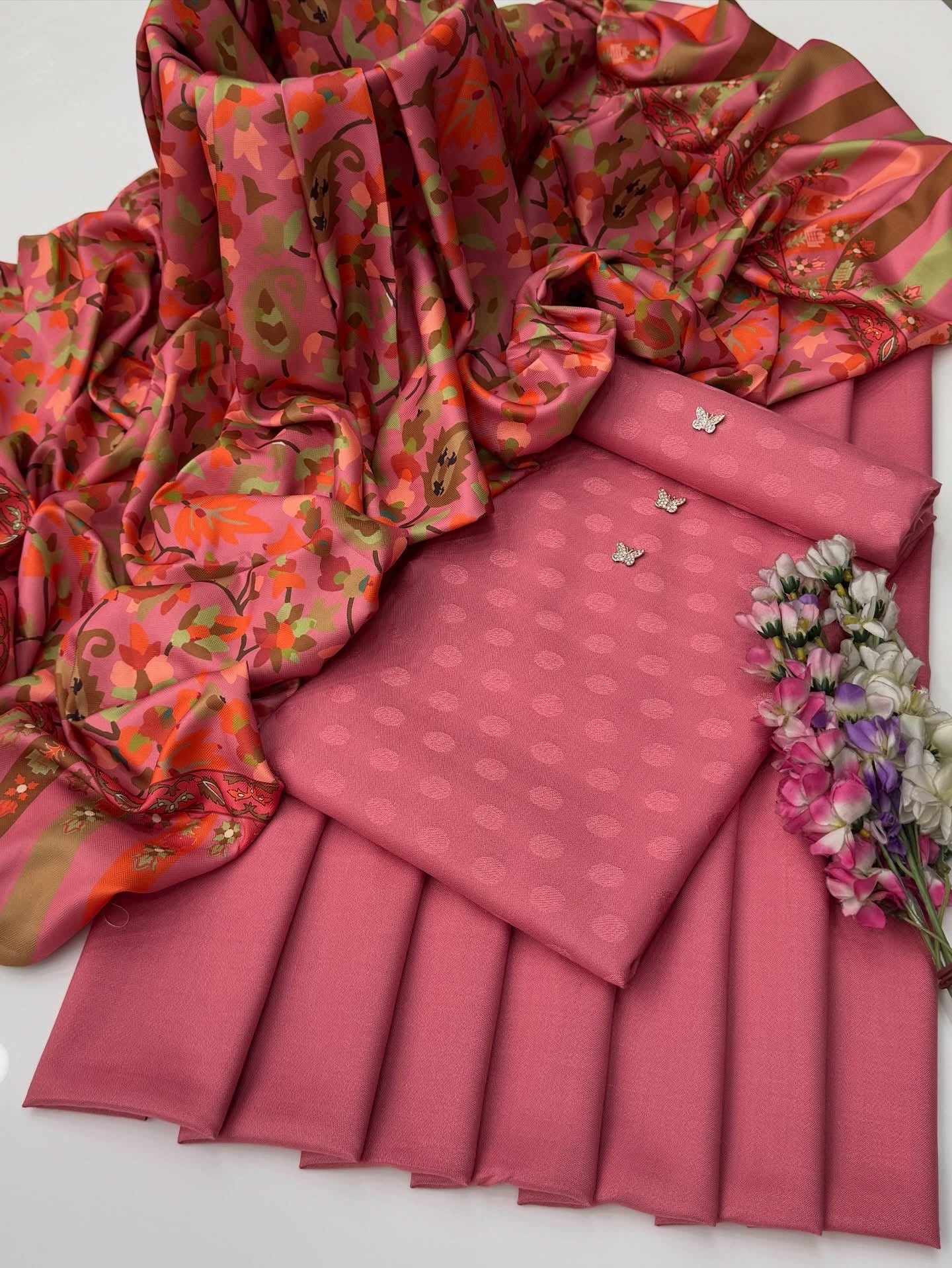 Luxury Jacquard Marina Dhanak 3 Piece Winter Suit with Digital Print Kalamkari Pashmina Shawl