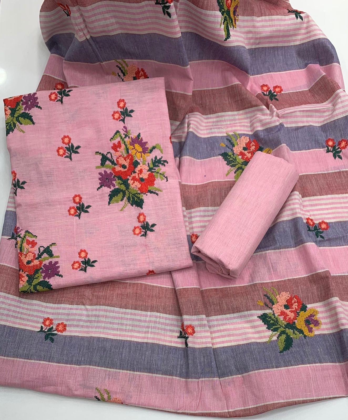 Cross Stitch Embroidery Soft Cotton Khaddar 3pc Dress 👗