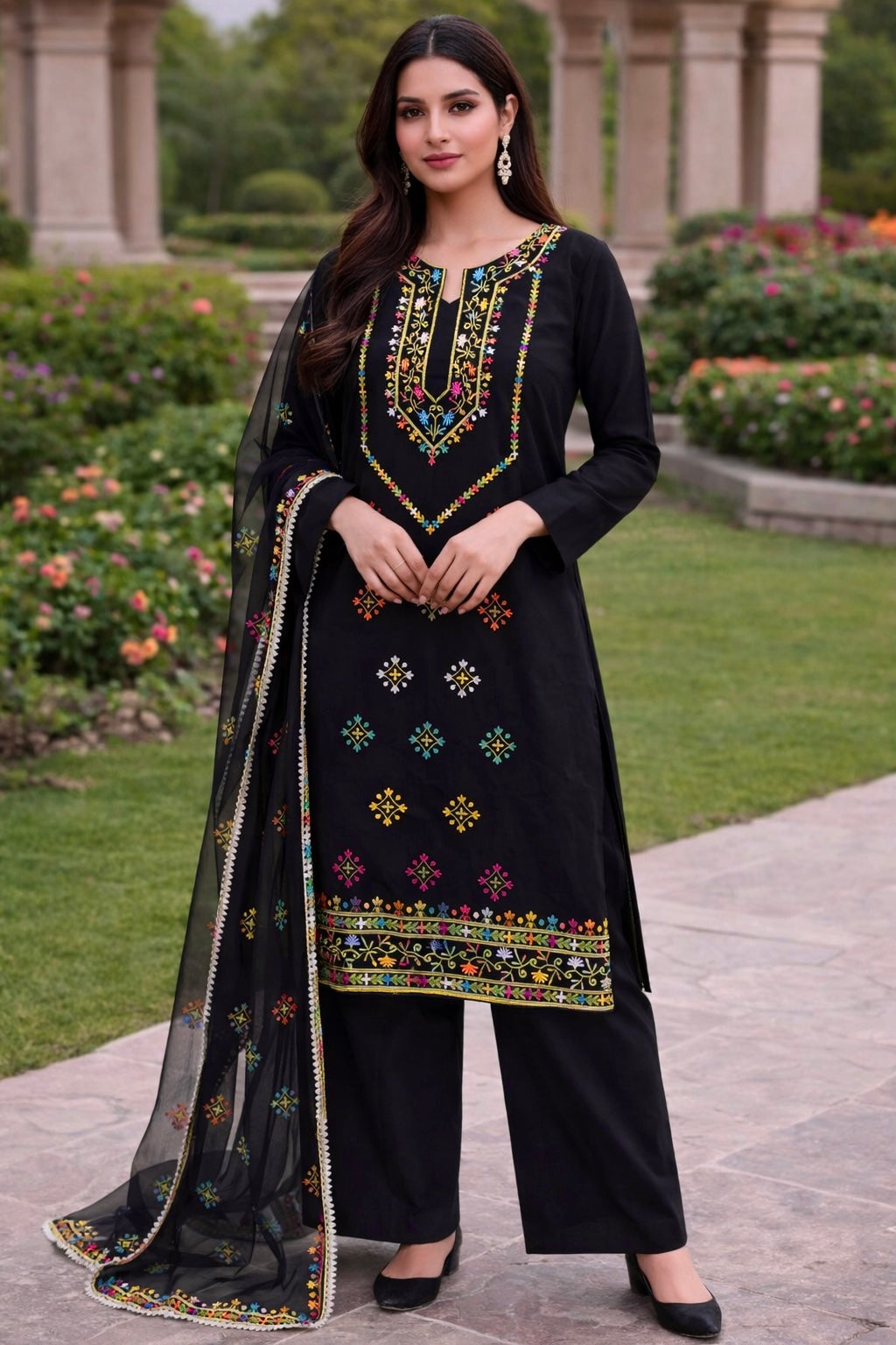 Elegant Multicolor Embroidered Lawn Cotton with Chiffon Dupatta Traditional Design - Unstitch 3PC Dress 👗