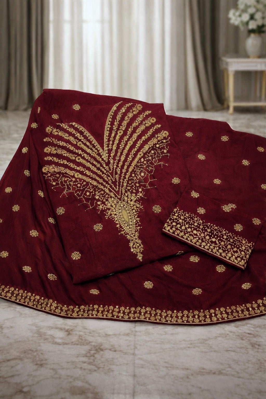 Fancy 3MM Zarri Sitara Work Soft Cotton Fabric with Chiffon Dupatta – 3PC Unstitch Dress 👗