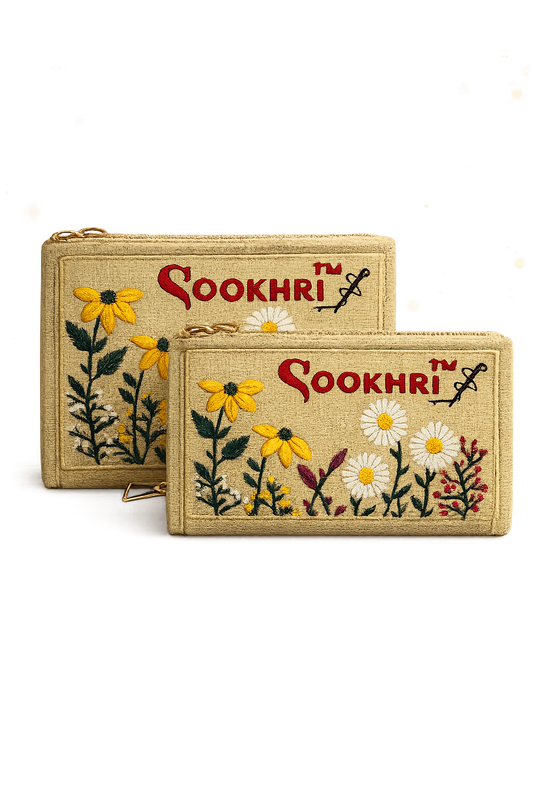 Traditional Jute Fabric Embroidered Clutches (Pack of 2)
