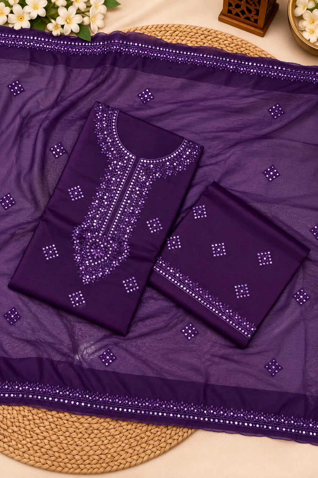 Luxury 3MM Sitara Gala Heavy Chak Daman Soft Cotton with Chiffon Dupatta | 3PC Unstitched Dress 👗