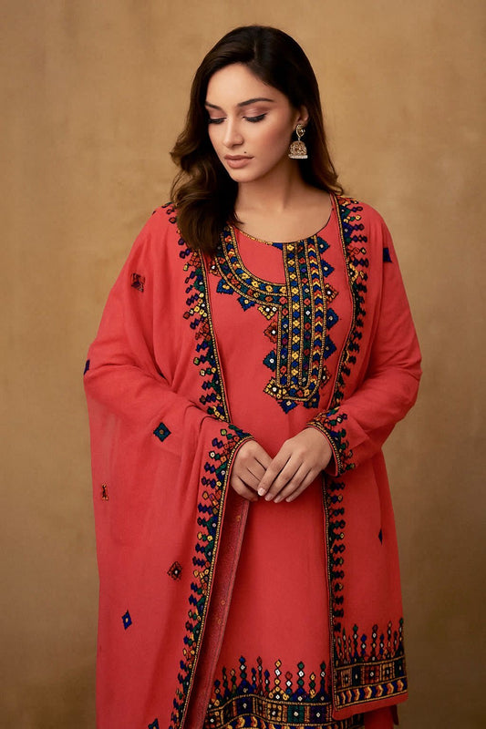Angrakha Gala Style Arri Work 3pc Dress