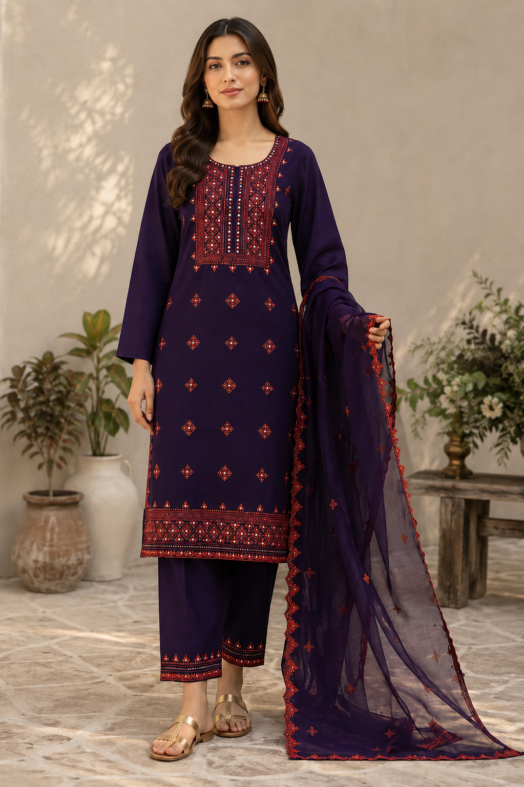 Balochi Style Thick Thread 9MM Sitara Embroidered Lawn Cotton with Chiffon Dupatta - 3PC Unstitch Dress 👗