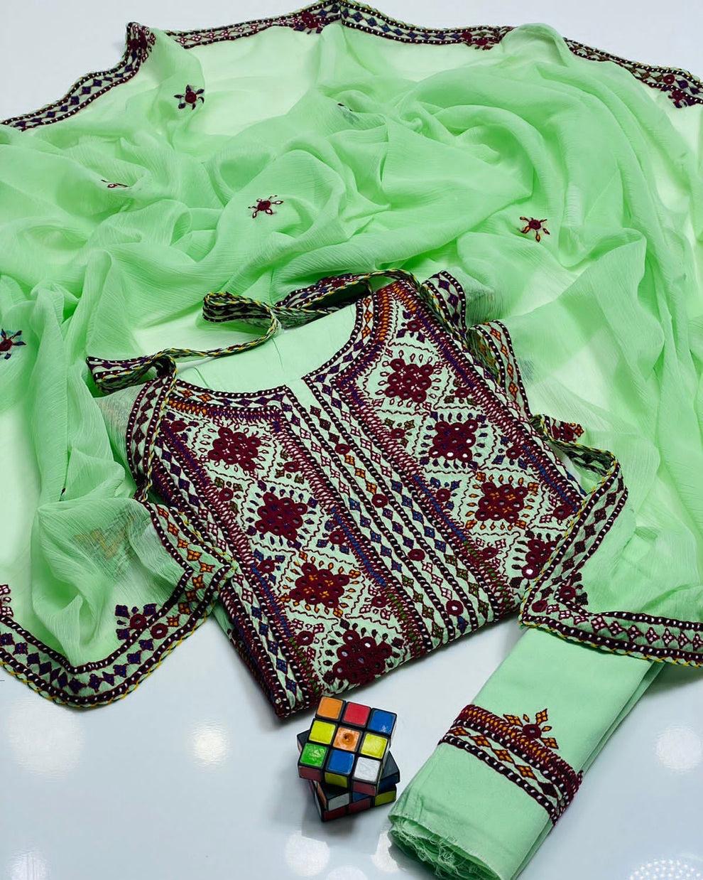 Balochi Handcrafted 3-Piece Suit with Original Mirror Work – Soft Cotton & Chiffon Dupatta