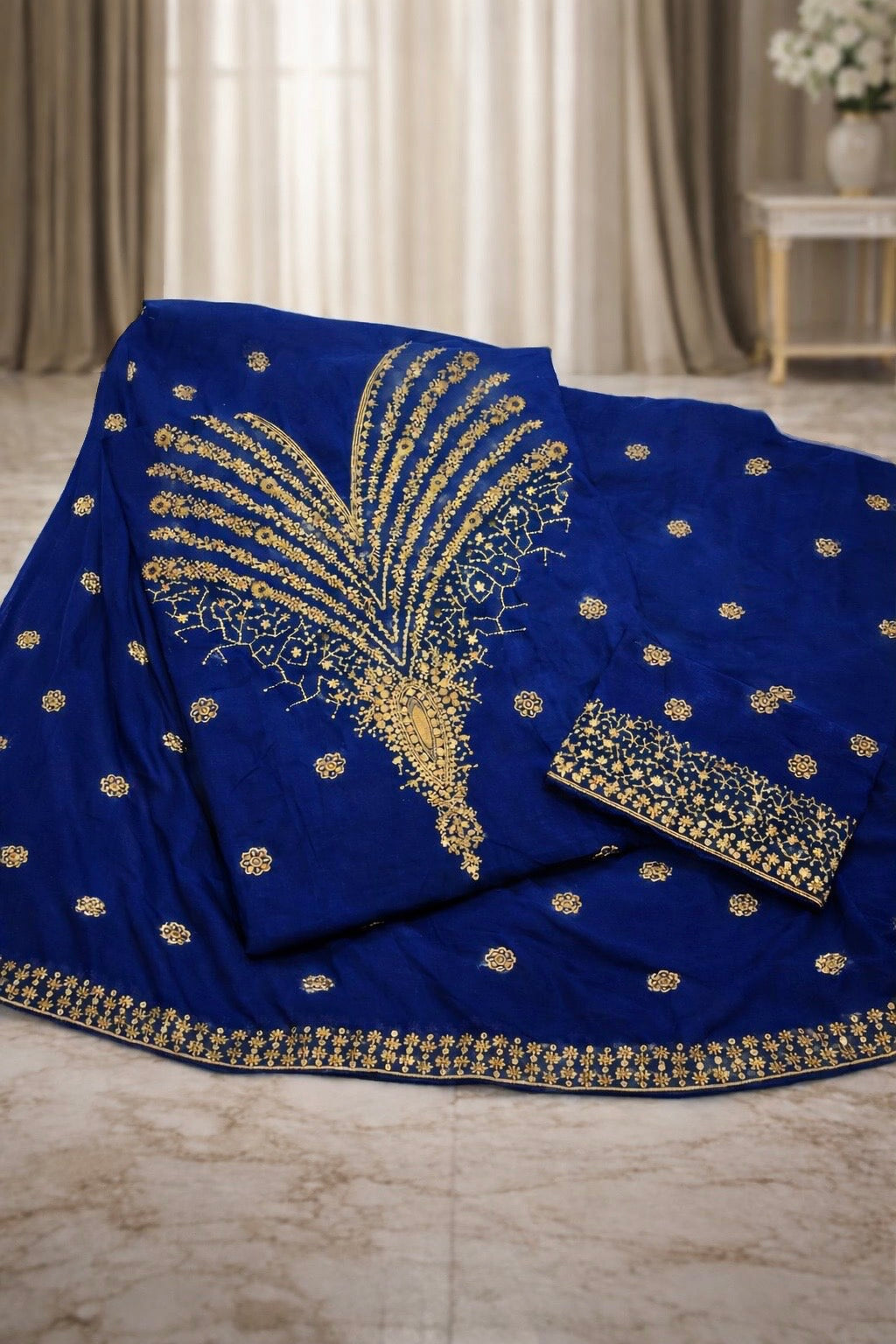 Fancy 3MM Zarri Sitara Work Soft Cotton Fabric with Chiffon Dupatta – 3PC Unstitch Dress 👗