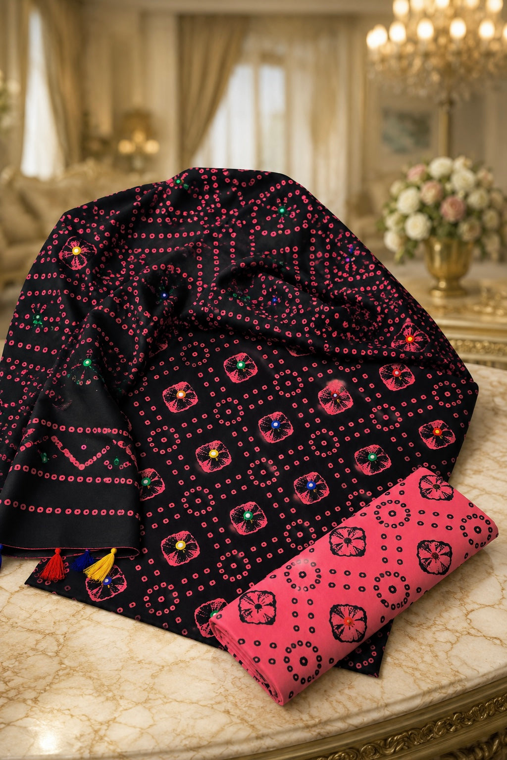 Chunri Print Multi Sitara Block Print Cotton - 3PC Unstitched Traditional Dress 👗
