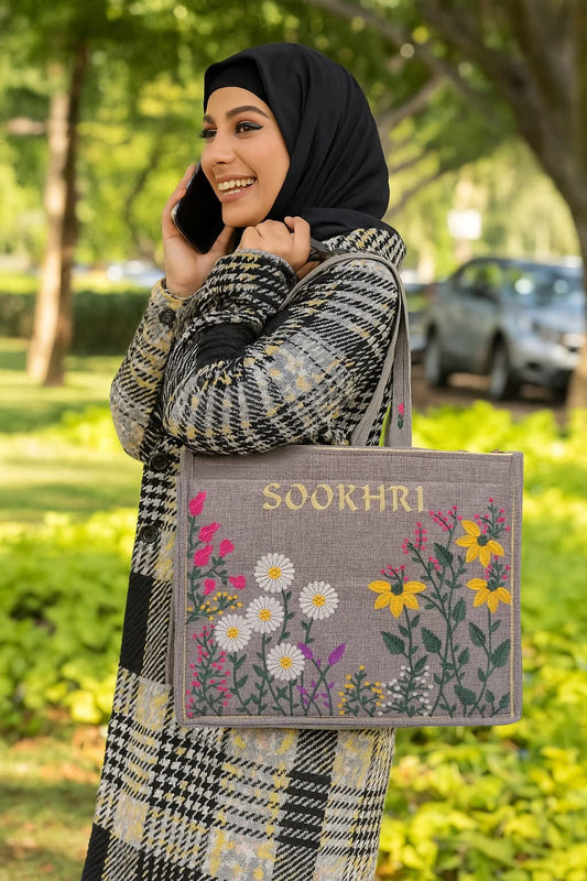 Traditional Jute Fabric Flower Embroidered Handbags