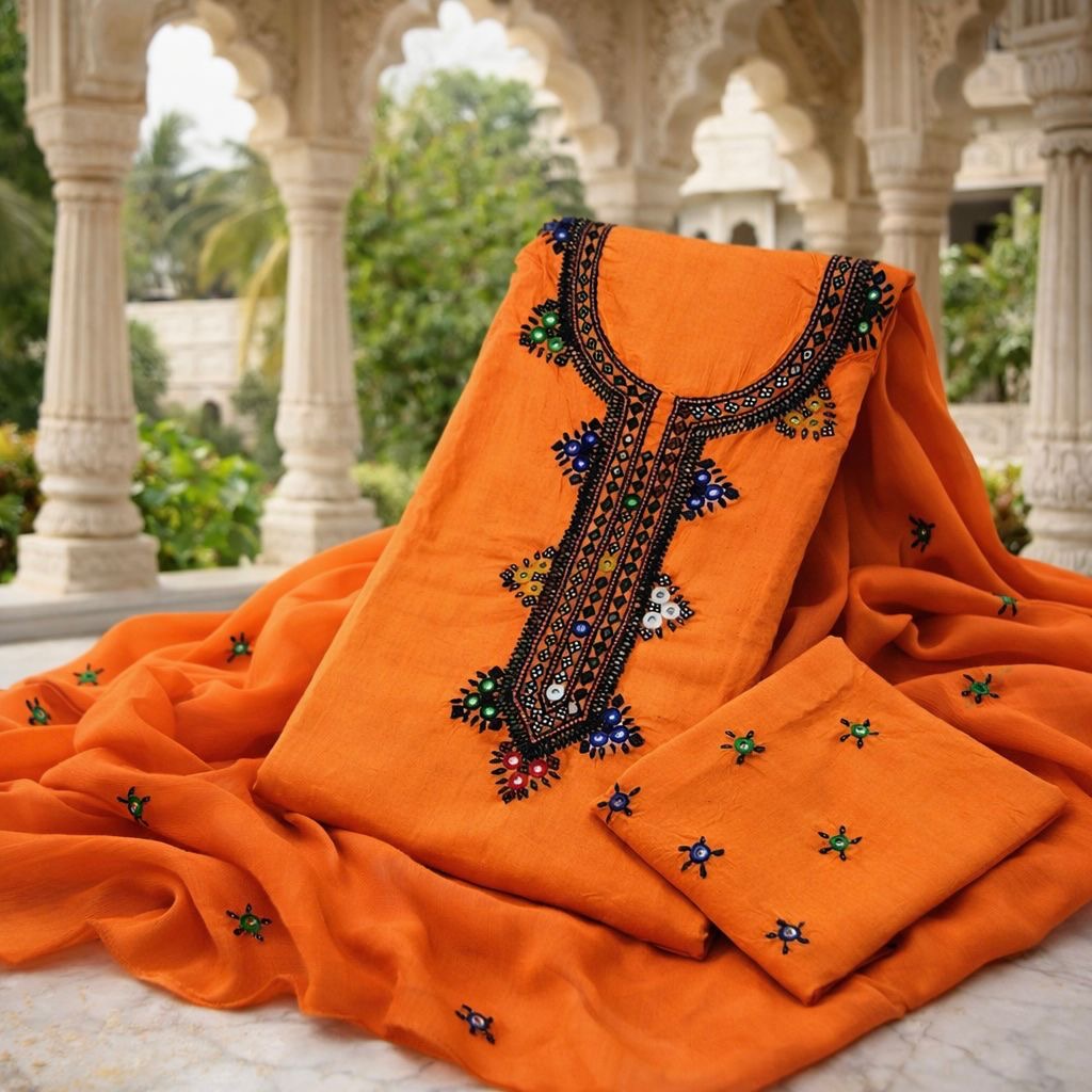 Balochi Gala Handwork 3-Piece Suit | Original Mirror Work | Soft Cotton & Chiffon Dupatta