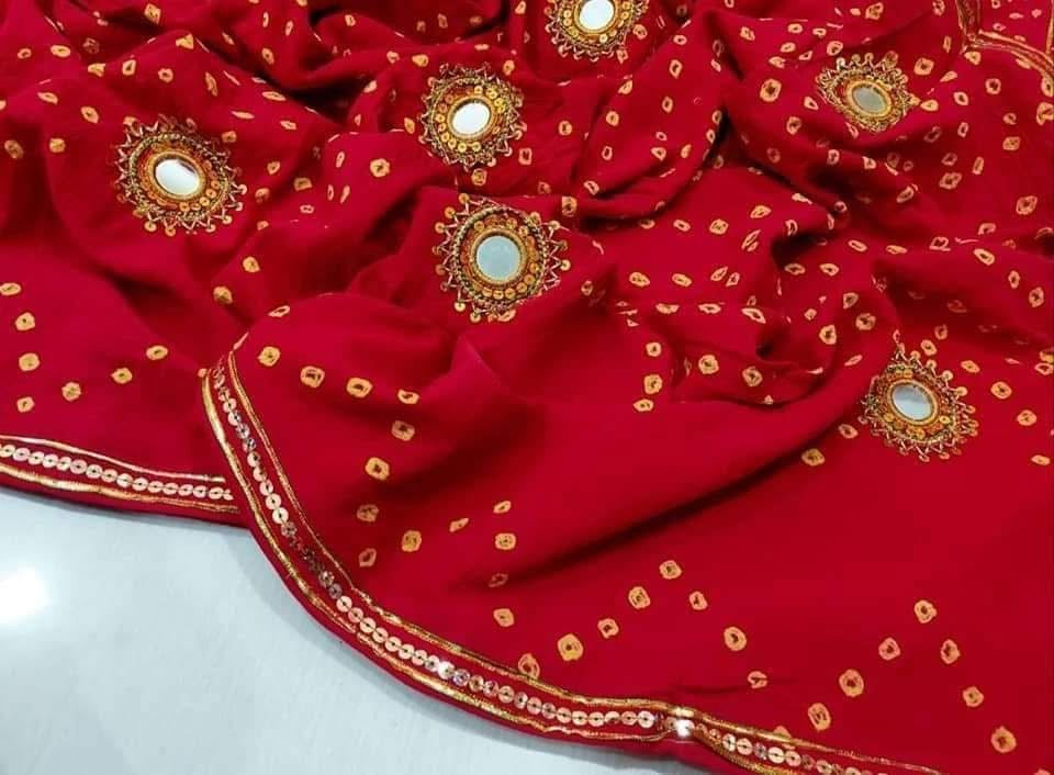 Handmade Cotton Chunri Fabric Mirror Gota Bunches Work Ladies Long Chaddar