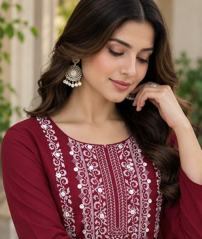 Edenrobe Style Cross Stitch 9MM Sitara - Soft Cotton with Chiffon Dupatta - 3PC Unstitch Dress 👗