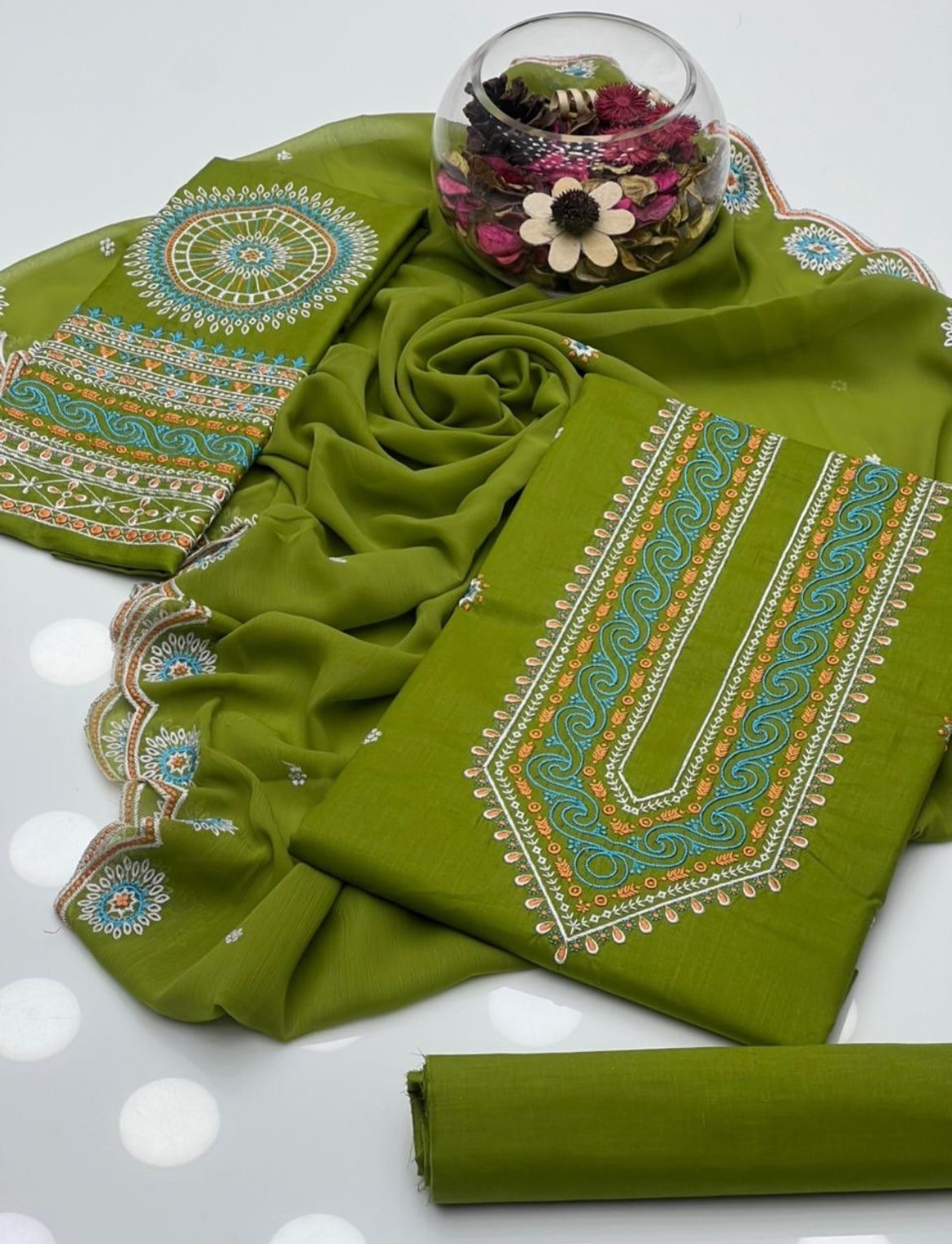 Luxury Lawn Cotton Embroidered 3 Piece Unstitched Suit with Cutwork Chiffon Dupatta