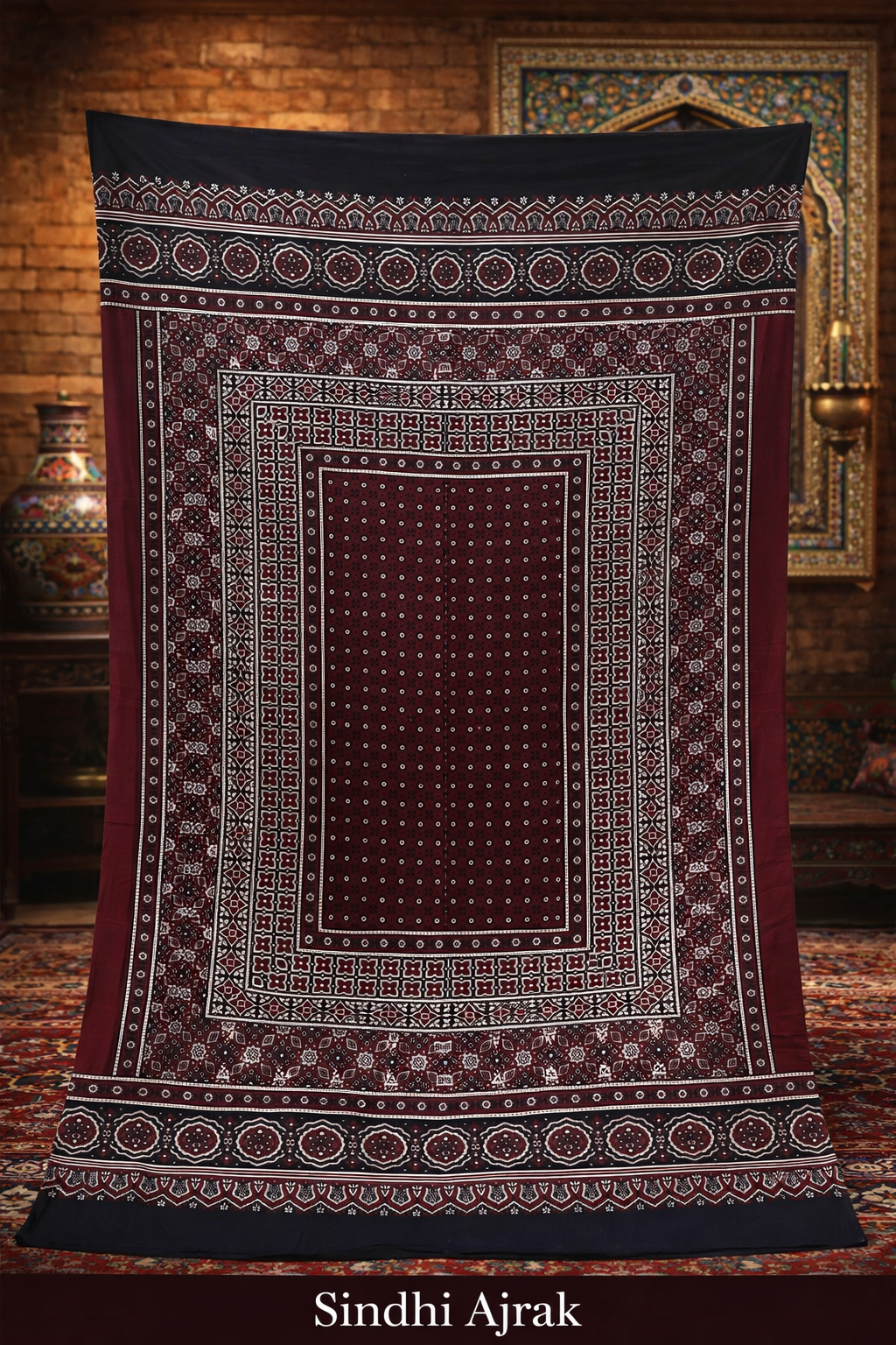 Traditional Sindhi Ajrak – Premium Handmade Block Print Soft Cotton    Shawl (King Size)