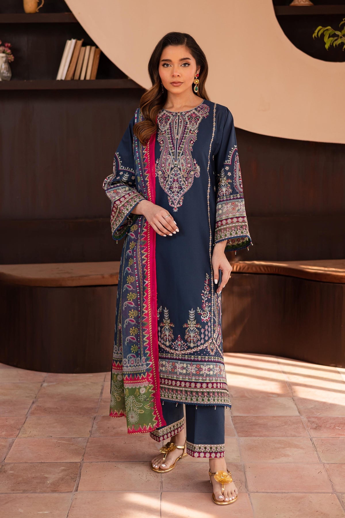 Fancy Sequence Embroidered Winter Dhanak 3-Piece Dress with Digital Printed Shawl