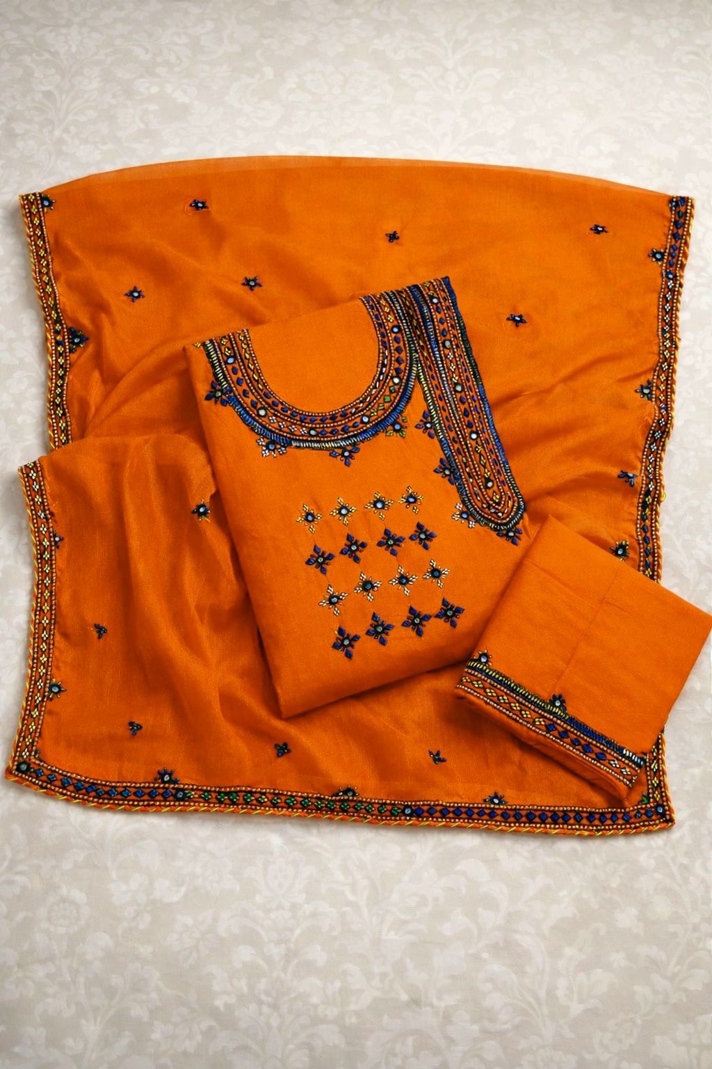 Angrakha Style Gala Balochi Handmade Original Mirror Work Lawn Cotton with Chiffon Dupatta - 3PC Unstitch Dress 👗