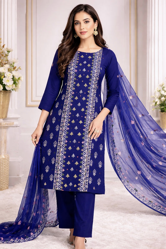 Cross Stitch Sequence Sitara Embroidery Panel Work With Chiffon Dupatta – 3PC Unstitch Dress