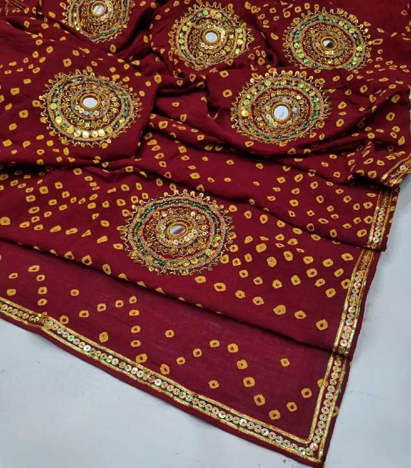 Chunri Cotton Chaddar with Handmade Gotta & Mirror Work Bunches