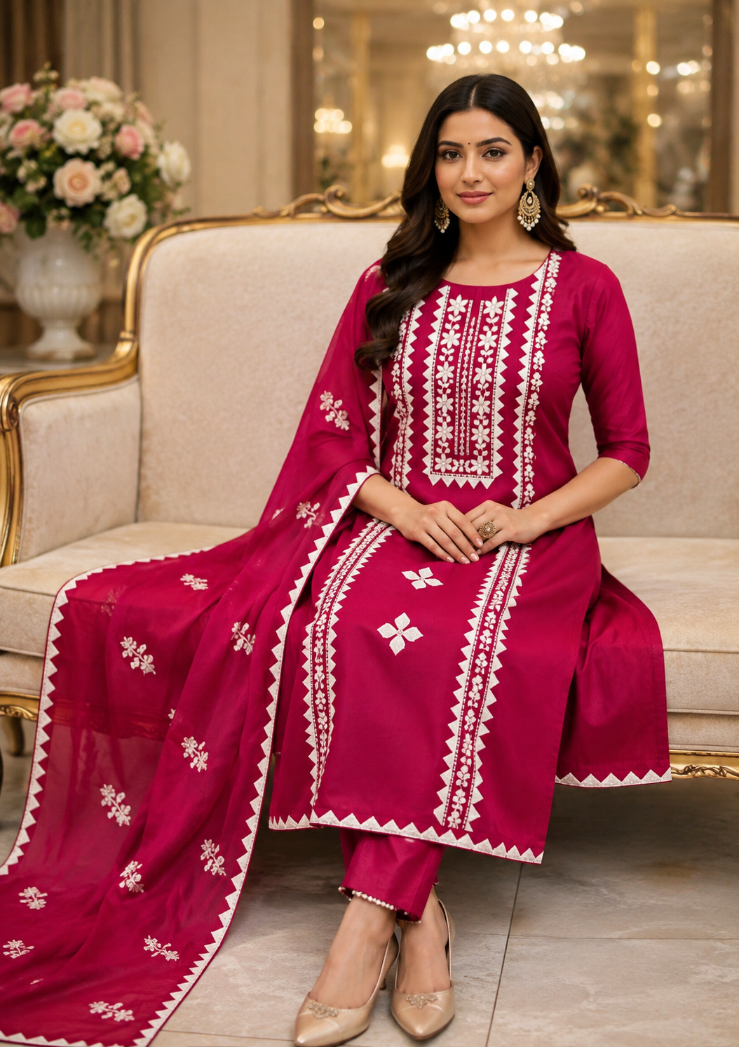 Elegant Handmade Applic Work Embroidery Soft Cotton with Chiffon Dupatta - Unstitch 3PC Dress 👗