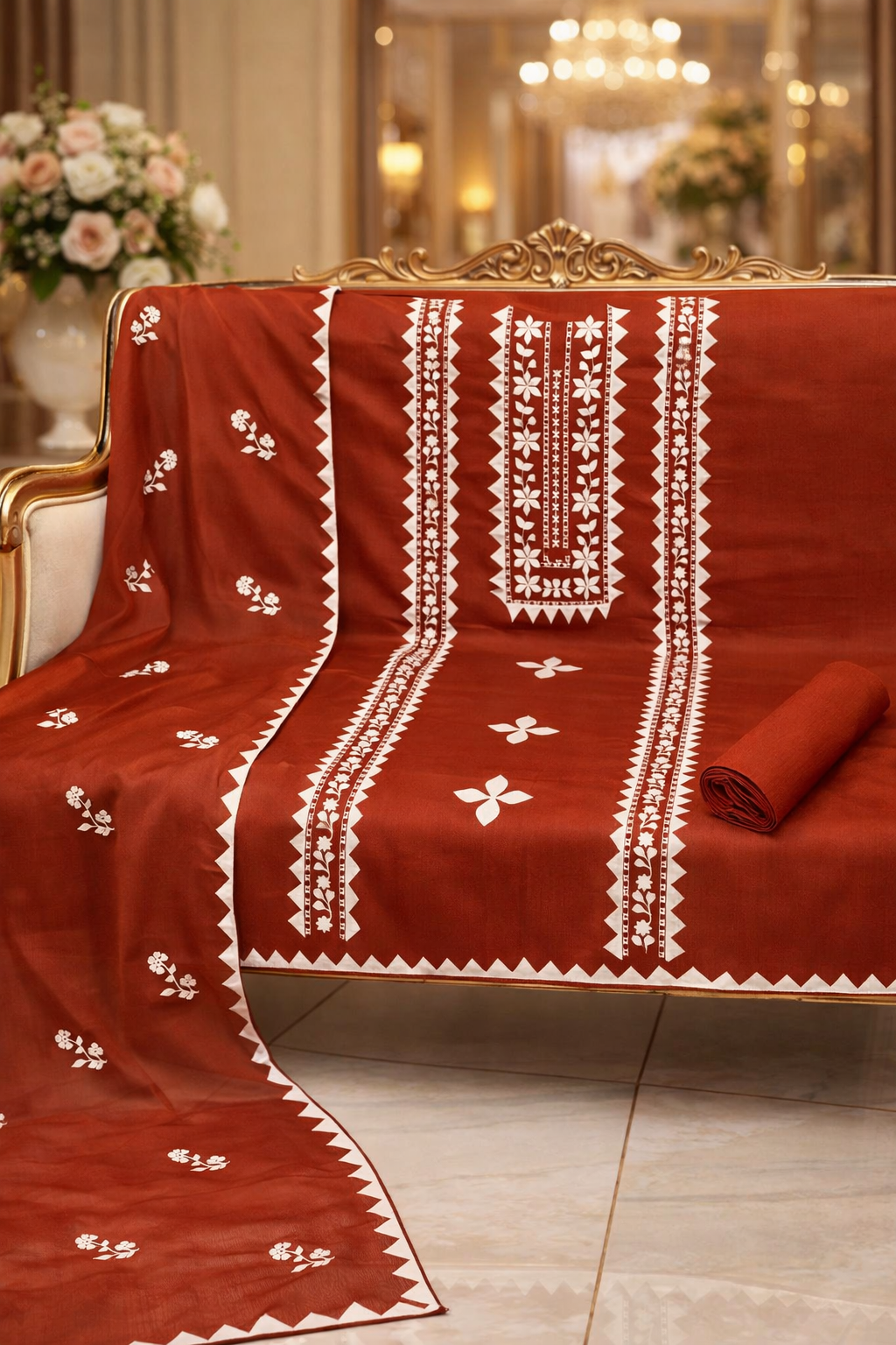 Elegant Handmade Applic Work Embroidery Lawn Cotton with Chiffon Dupatta - Unstitch 3PC Dress 👗